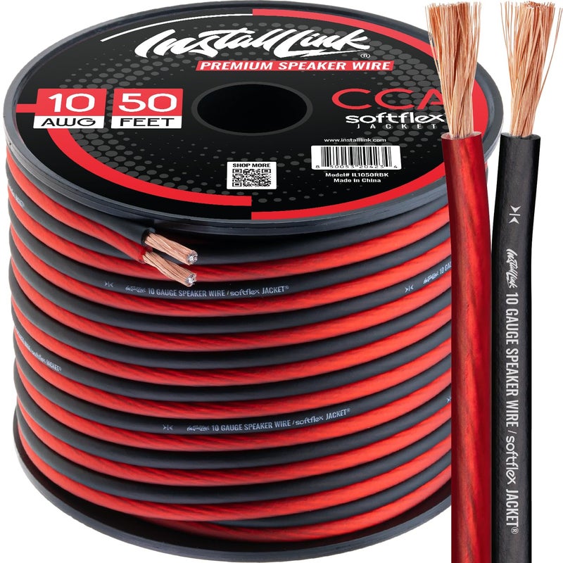 Install Link 10 AWG Gauge Speaker Wire Cable (50 Feet) Stereo, Car or Home Theater, CCA - Image 1
